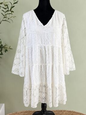 Paisley Vine White Lace Textured Dress Size Large NWT Boho Romantic Cottagecore